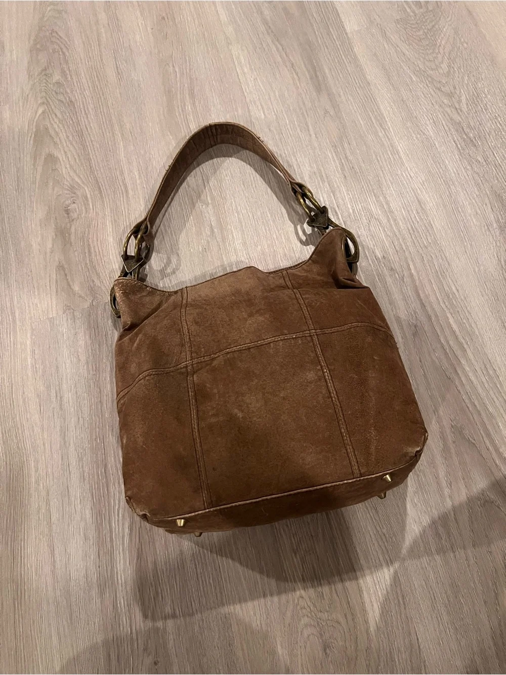 Braciano Brown Suede Hobo Bag with Brass Hardware